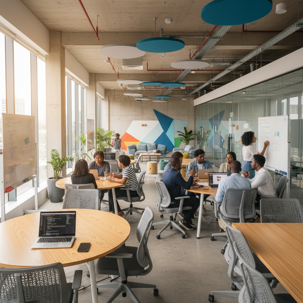 Nigerian software developers collaborating on a fintech project in Lagos