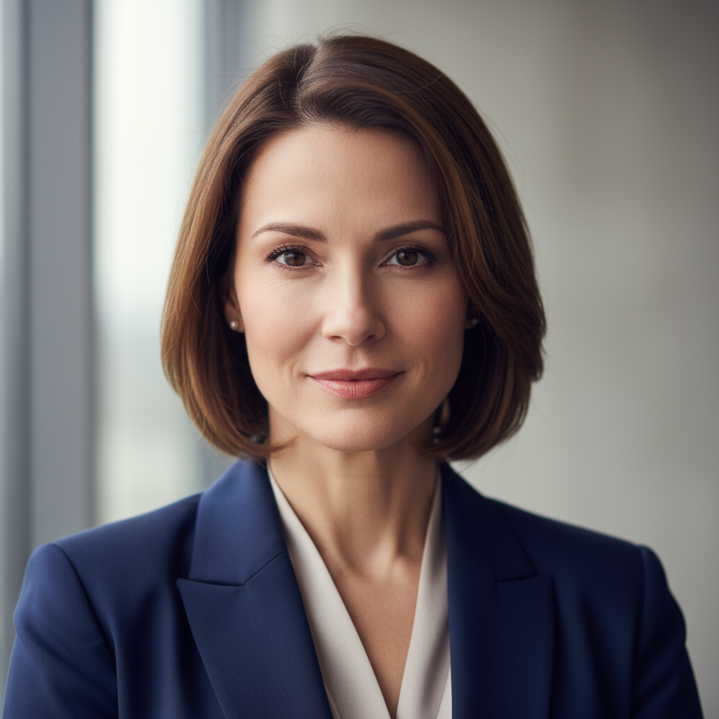 Professional portrait of Camille Fontaine, CRO of GlobalTalent, a woman with a confident expression